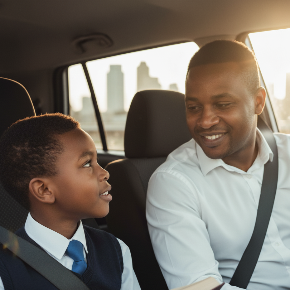Mr. P and his 8-year-old son discussing a supermarket idea.